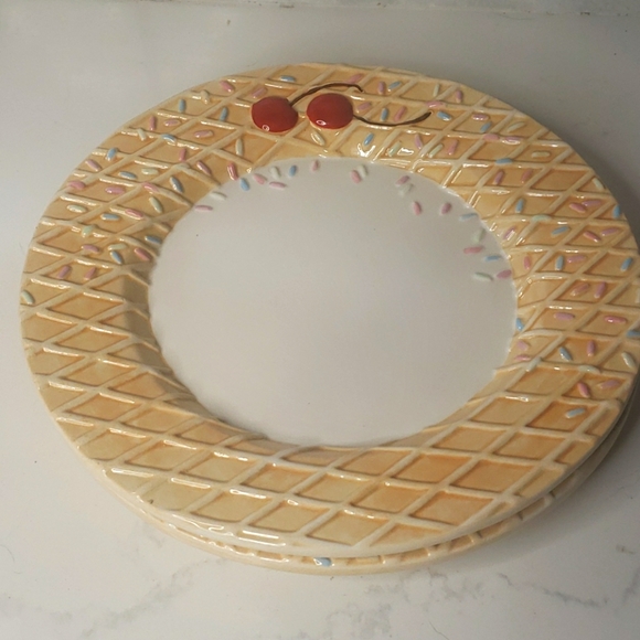 Cake plates ice cream waffle sprinkles cherries